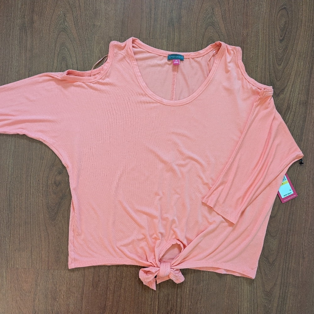 Vince Camuto Pink Cold Shoulder Tie Hem Blouse NWT M